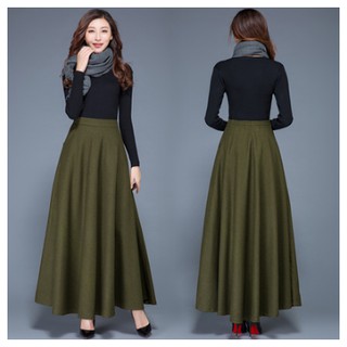 Chân váy dạ dáng dài eo thun