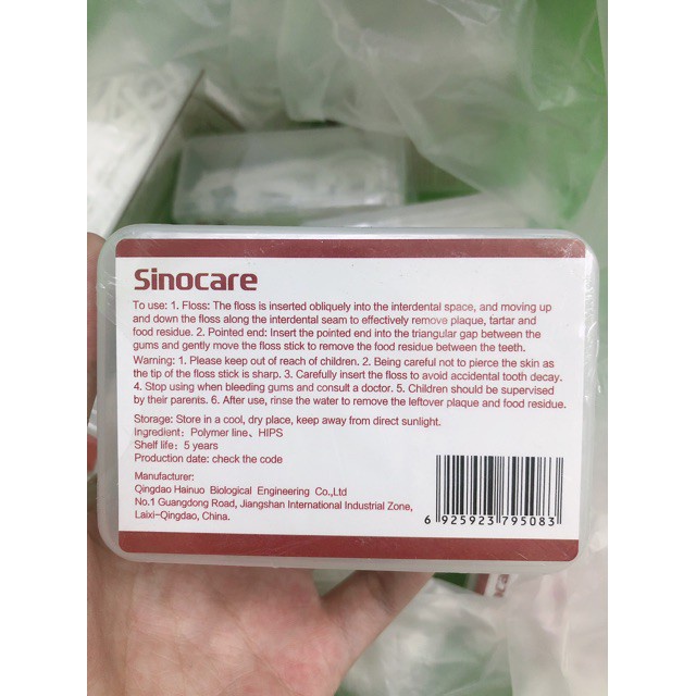 ✅ Hộp Tăm Chỉ Kẽ Răng Sinocare Floss Pick (Hộp 50 Cây) -VT0253