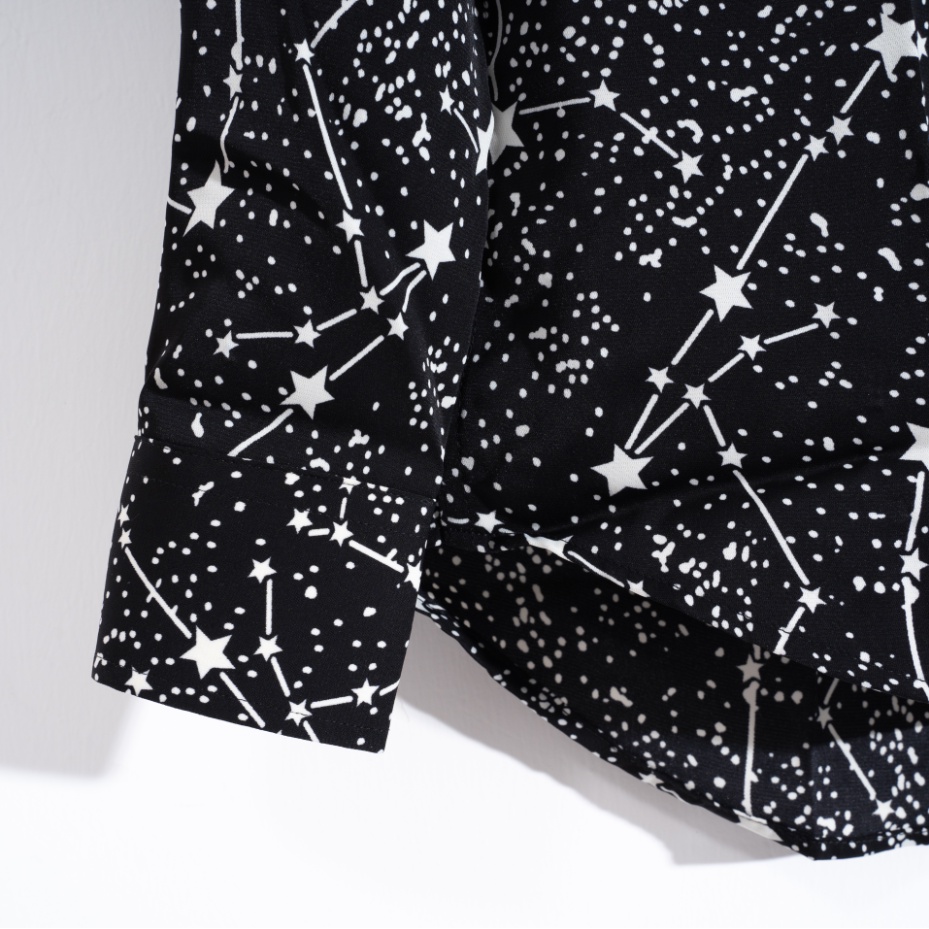 Áo sơ mi nam dài tay họa tiết chòm sao chất lụa mềm mại chống nhăn