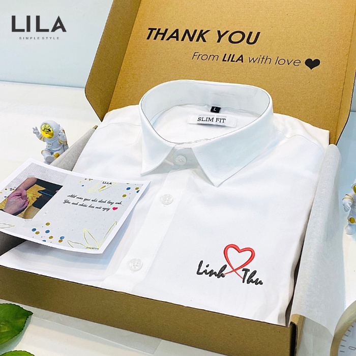 Áo sơ mi LILA nam thêu tên theo yêu cầu chất liệu vải cao cấp - 3 Màu Đen Xanh Trắng