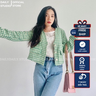 Áo khoác nữ - áo khoác dạ tưeed, áo dạ tweed dáng ngắn , áo khoác dạ siêu sang chảnh,áo dạ tweed kẻ caro dáng ngắn