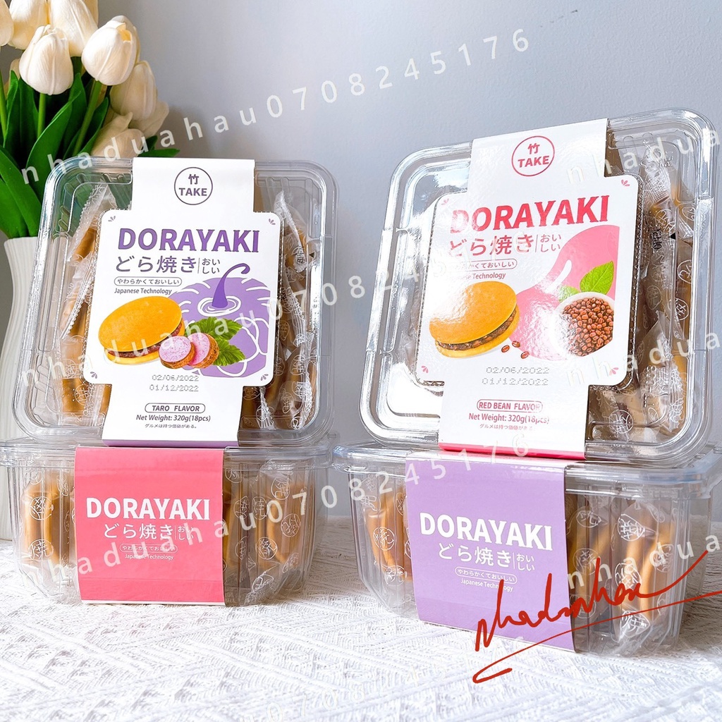 Một hộp bánh rán Doremon mini kẹp nhân kem khoai môn Đài Loan hộp lớn 320gam