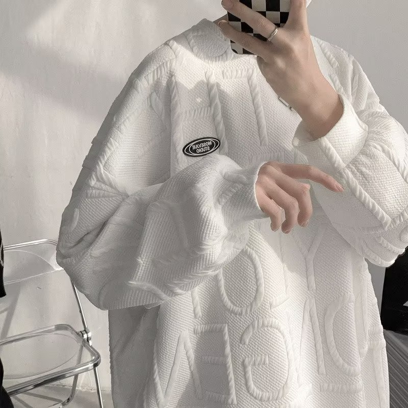 Áo Sweater Cổ Tròn Tay Dài Dáng Rộng Dập Nổi Chữ Thời Trang Mùa Thu Hàng Mới 2023 Dành Cho Bạn Nam