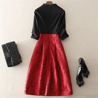 Đầm xòe dự tiệc bigsize lụa phối gấm DABS013 cho người béo mập 55-100kg - Mặc đi tiệc,đi chơi hoặc dạo phố