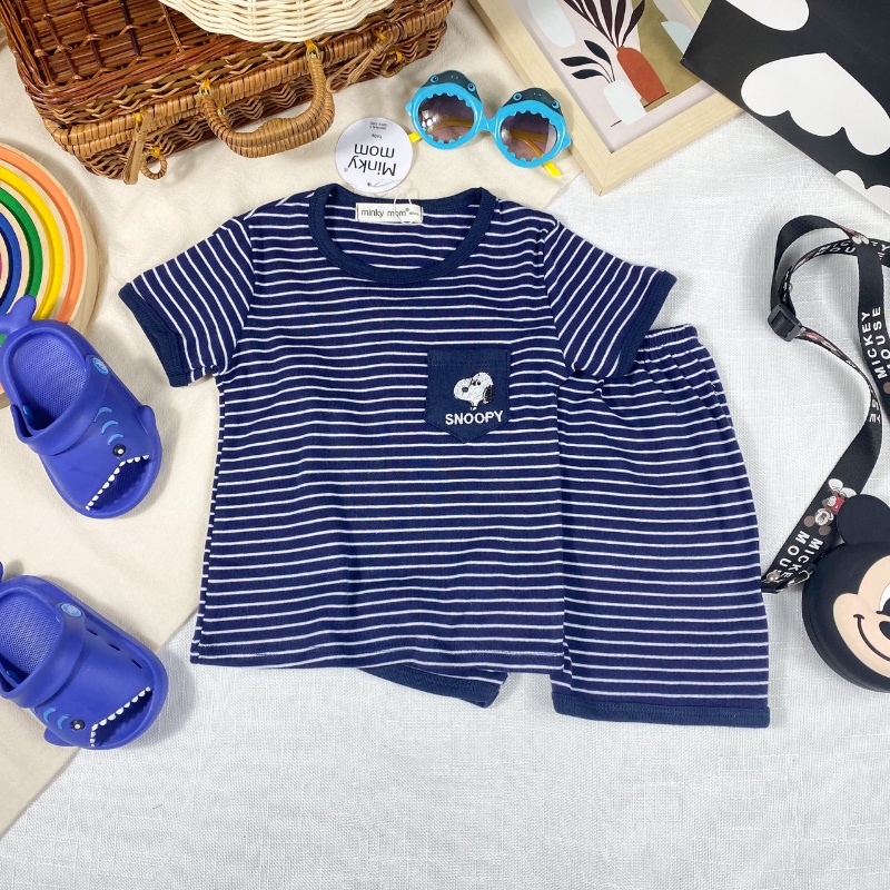 [Bé:8-27kg] Bộ Quần Áo Ngắn Tay Minky Mom Vải Cotton Mềm Cho Bé Trai, Bé Gái Size từ 80-150cm - Mã: TN-TR02.1