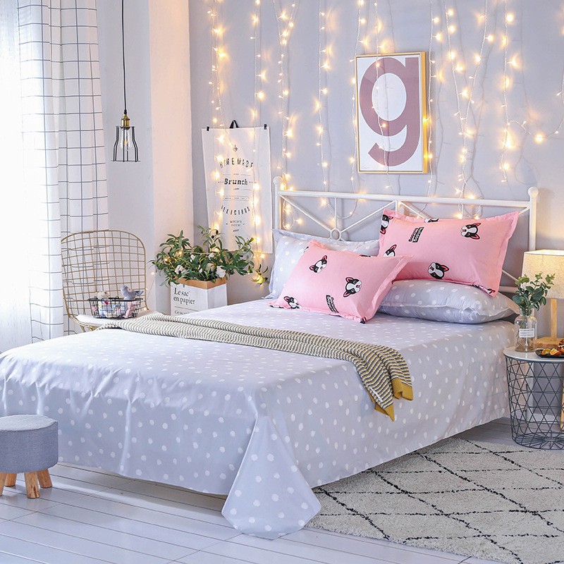 Bộ chăn ga gối cotton poly chó hồng