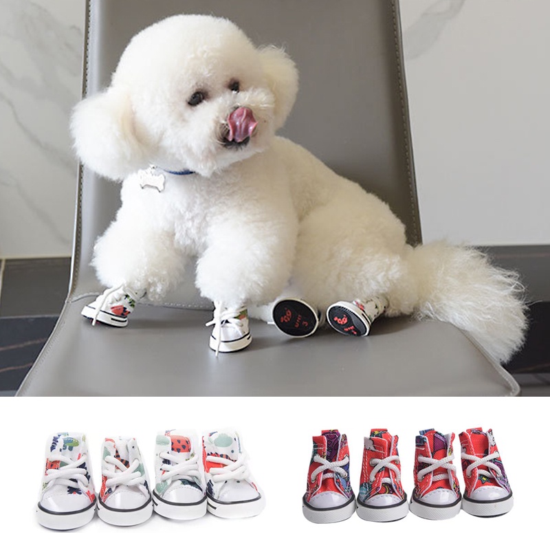 Set 4 chiếc giày thoáng khí chống trượt chống thấm nước thiết kế dễ thương cho thú cưng