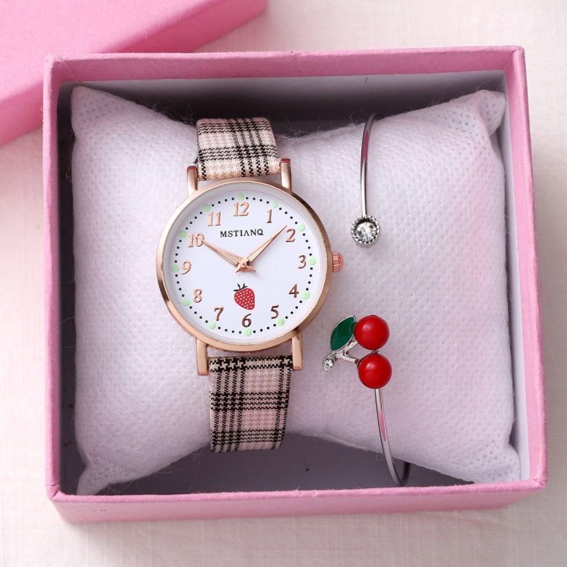 Đồng hồ thời trang nữ Mstianq MS31 dây da sọc caro cực đẹp, mặt số dể dàng xem giờ