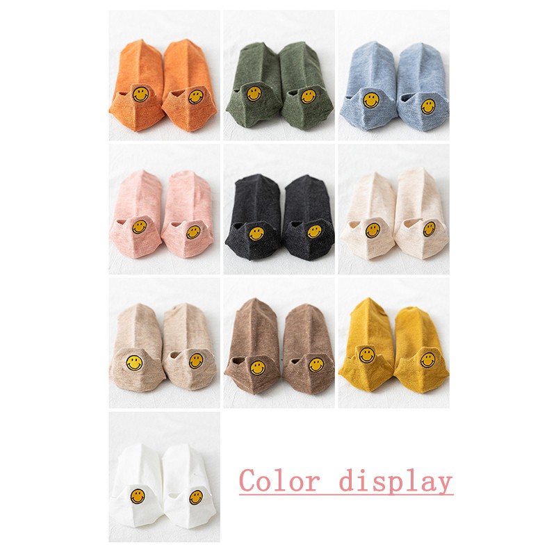 Vớ Cotton Cổ Thấp Thêu Hình Mặt Cười Dễ Thương Phong Cách Hàn Quốc Thời Trang Cho Nữ