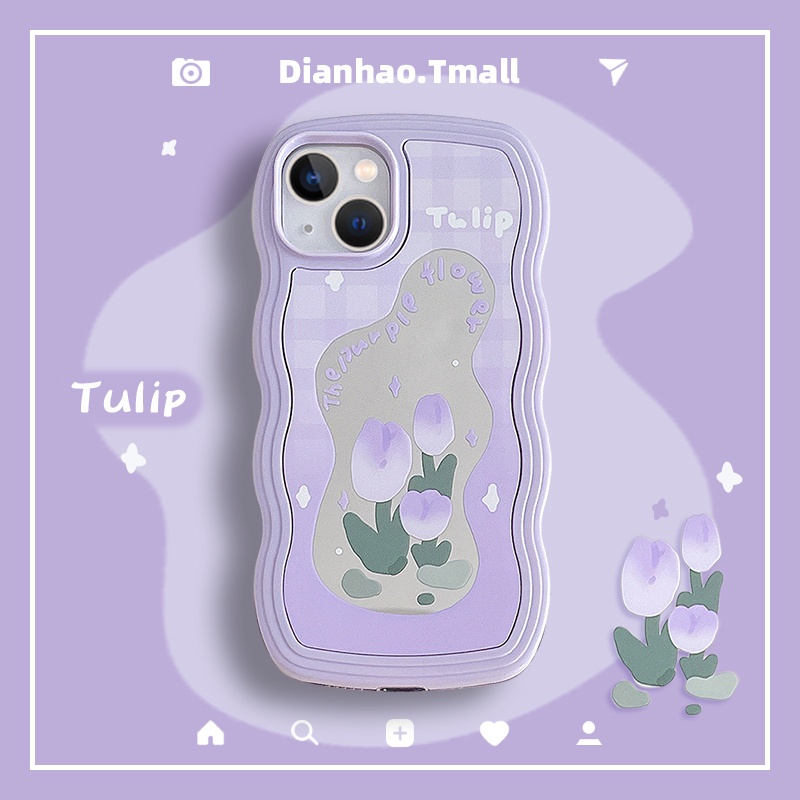 Ốp Điện Thoại Họa Tiết Hoa Tulip Màu Tím Chống Sốc Gắn Gương Trang Điểm Cho iPhone13/Pro/Max Apple 11 12 X XS 13Pro