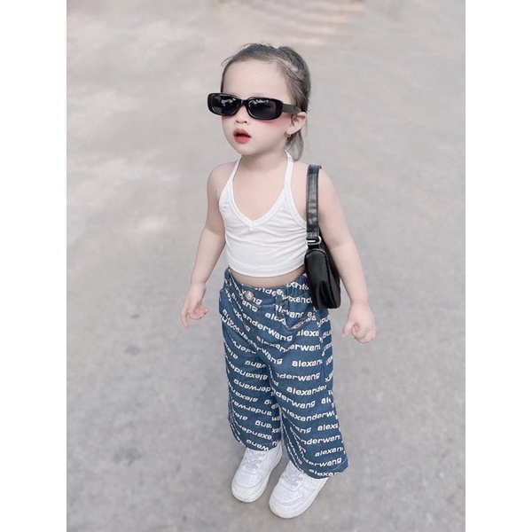 Set áo yếm dây quần jean suông alex