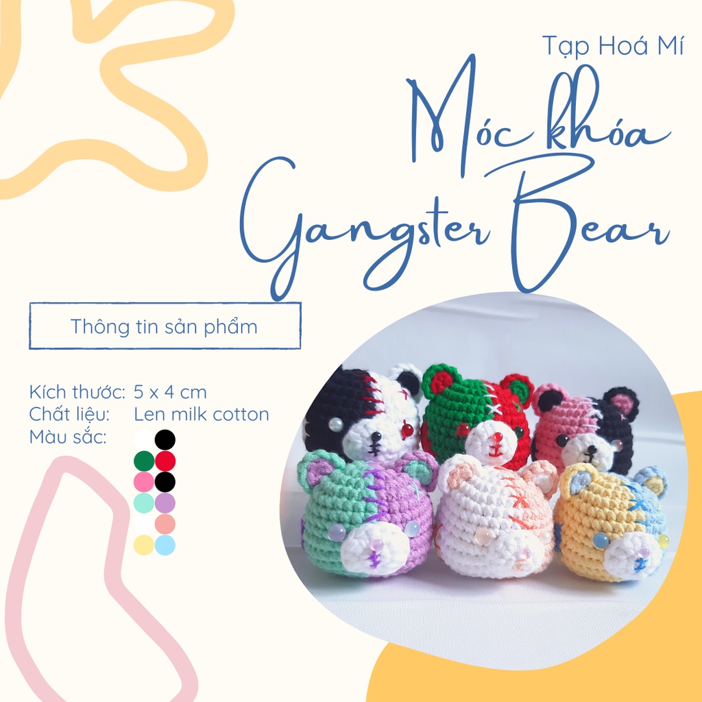 MÓC KHÓA GẤU ZANG HỒ - GANGSTER BEAR LEN HANDMADE CUTE HỘT ME