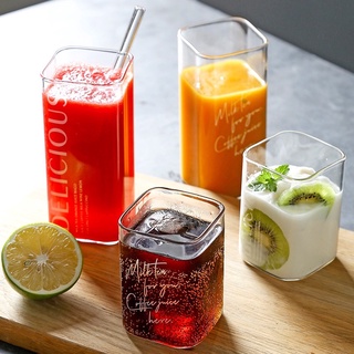 Cốc Vuông thủy tinh in chữ trắng, cốc sinh tố cafe, ly thủy tinh vuông cao cấp, cốc thủy tinh
