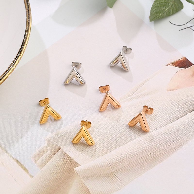 Bông tai chữ V thiết kế đơn giản dễ phối đồ mạ vàng hồng 18k/bạc/ vàng thời trang Hàn Quốc