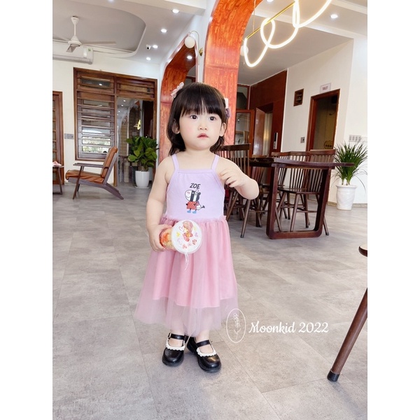 Váy 2 dây chân ren, đầm công chúa mùa hè cho bé gái 10-24kg