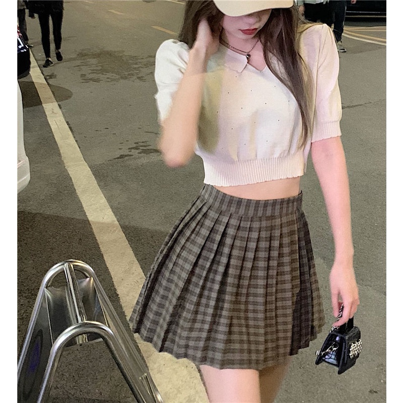 Áo Croptop Dệt Kim Tay Phồng Phối Ren Thời Trang Mùa Xuân Hàn Quốc Ngọt Ngào