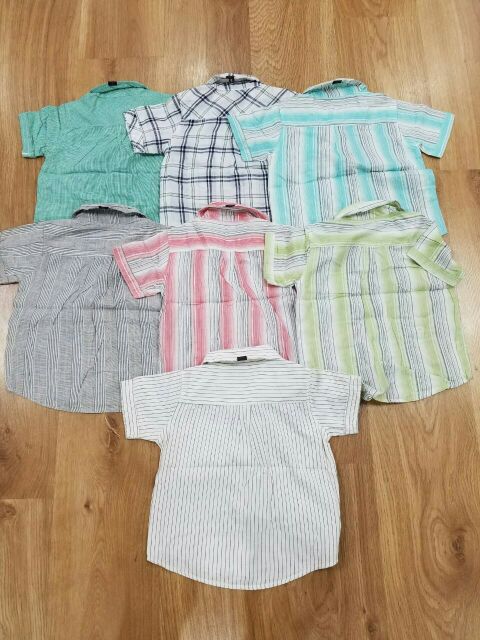 Áo sơ mi cộc tay bé trai chất vải thô đũi xuất Hàn size 2-6T