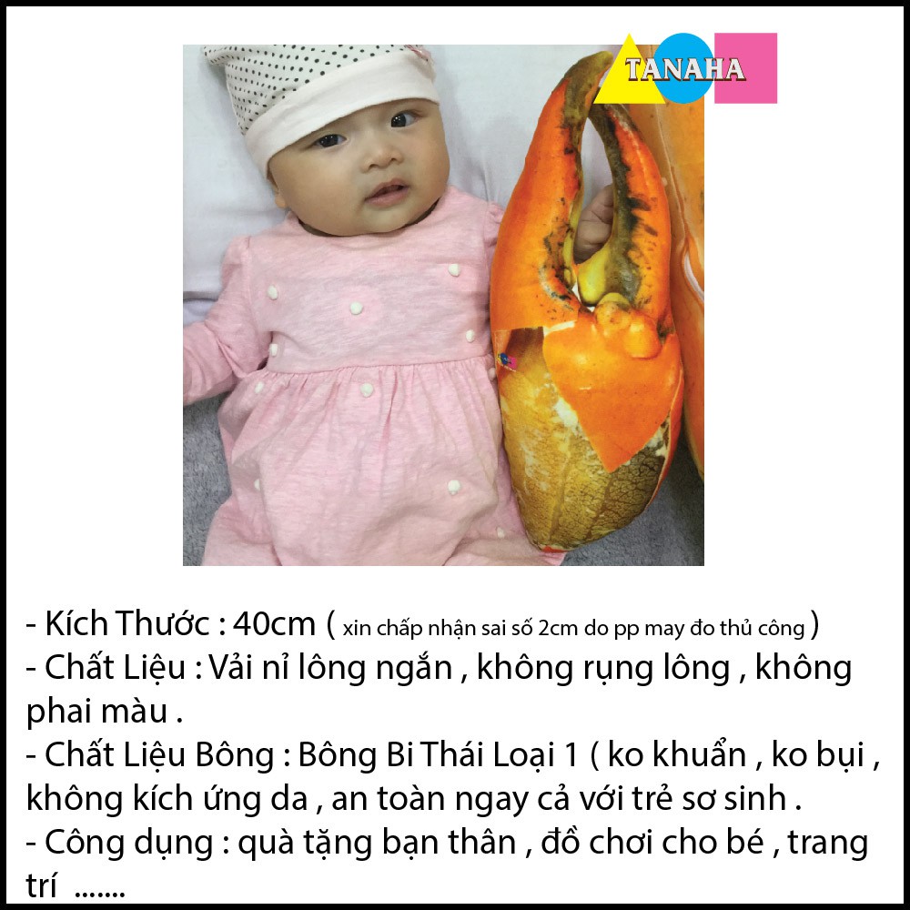 Gấu Bông Càng Cua Cho Bé 3D An Toàn Êm Ái , Gối ôm 3D Càng Cua Nhồi Bông Size 40cm nhồi Gòn Bi Loại 1