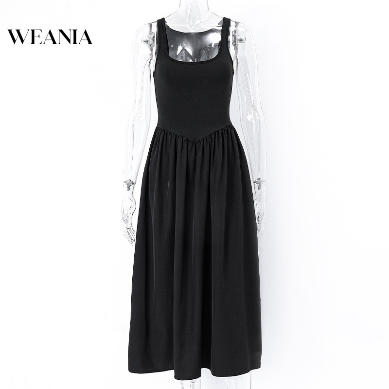 Đầm sát nách WEANIA cổ chữ u màu trơn thiết kế đơn giản thời trang cho nữ