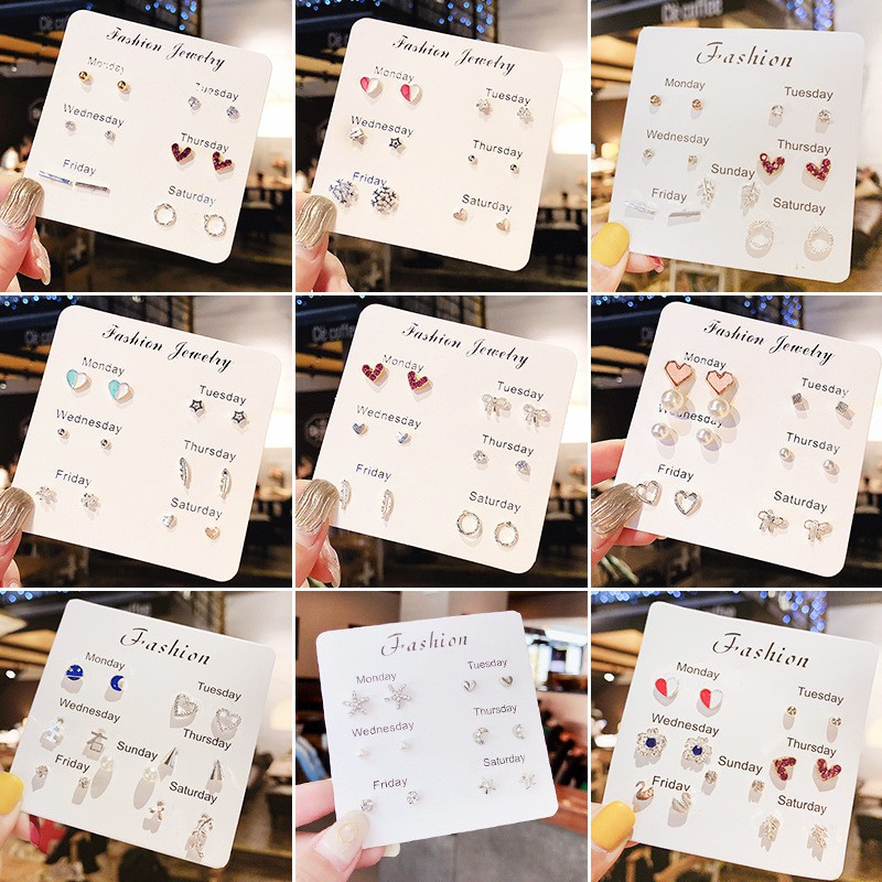 Set 6 7 đôi bông tai mini nữ dễ thương Hàn Quốc Nhat Store- Bông tai BT1