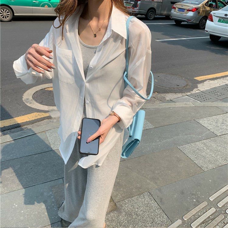 Áo Sơ Mi Trắng Tay Dài Chống Nắng Phong Cách Hong Kong Thời Trang Mùa Hè Cho Nữ