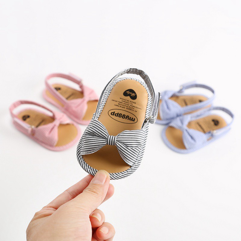 Giày Sandal Kẻ Sọc Cột Nơ Cho Bé Gái