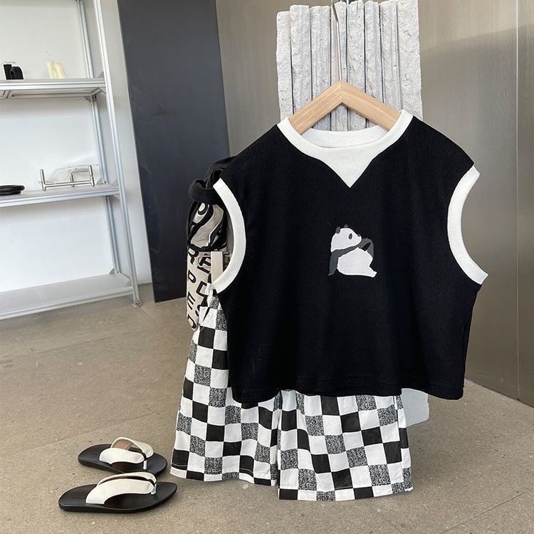 Bộ Quần Áo Sát Nách In Họa Tiết Hoạt Hình Phong Cách Hàn Quốc Thời Trang Mùa Hè Cho Bé Trai