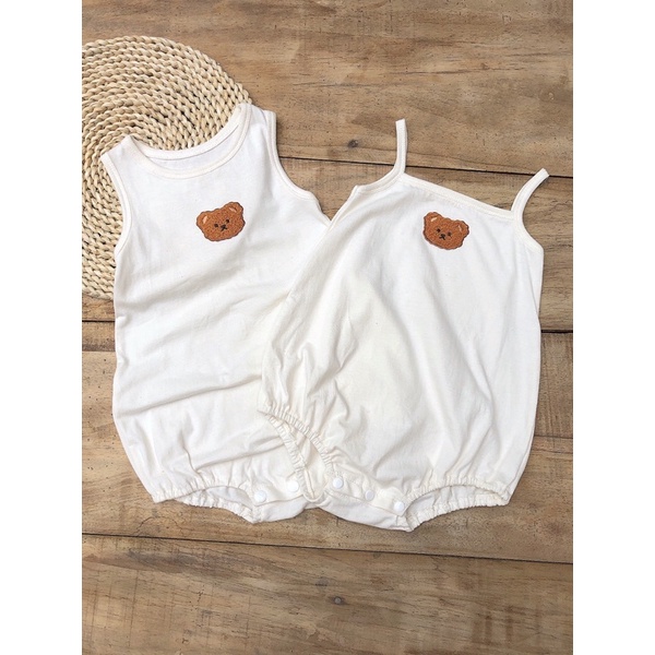 Body 2 dây ,body sát nách chất liệu cotton  hình gấu thêu màu trắng kem  cho bé