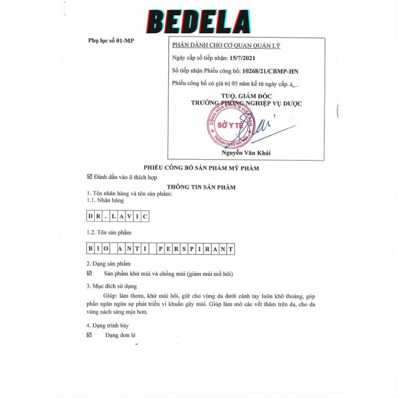 Serum Hôi Nách Khử Mùi Hôi Chân Hôi Nách DR.LAVIC Bio Anti Perspirant Underarm 15ML – DR115 BEDELA.VN