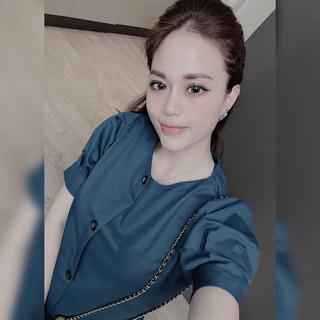 Đầm váy freesize xanh cổ tròn basic