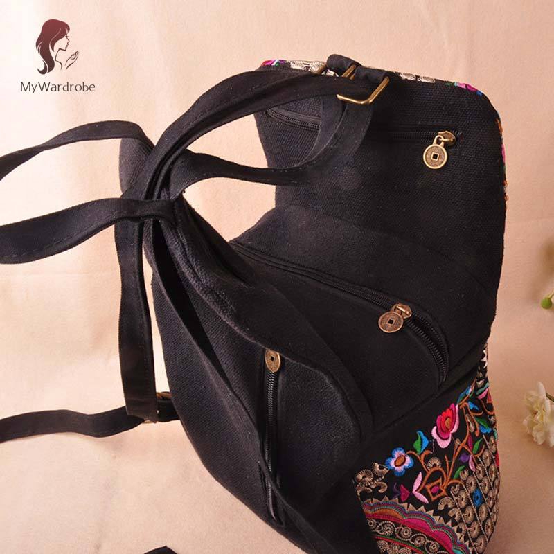 ✨MyWardrobe✨ Vintage Women Ethnic Canvas Backpack Handmade Flower Embroidery Travel Bags Schoolbag Backpacks Satchel