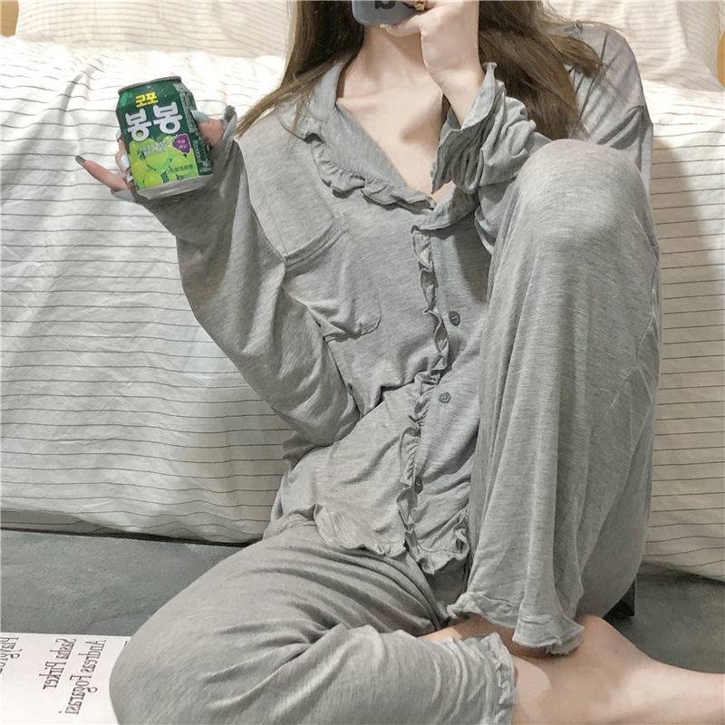 Set đồ ngủ tay dài phong cách Hàn Quốc trẻ trung thời trang cho nữ