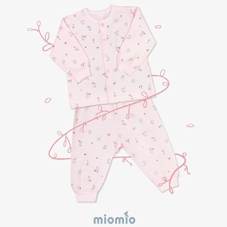 Bộ quần áo Miomio dài tay cài giữa họa tiết Mèo 100% cotton mỏng mát