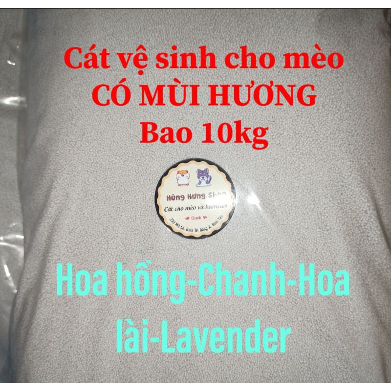 Cát vệ sinh cho mèo có mùi hương chanh/hoa hồng/ lavender/lài bao 10kg cát meow