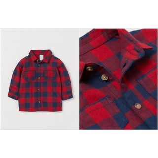 Áo somi caro xanh đỏ HM H&M_hàng chính hãng authentic