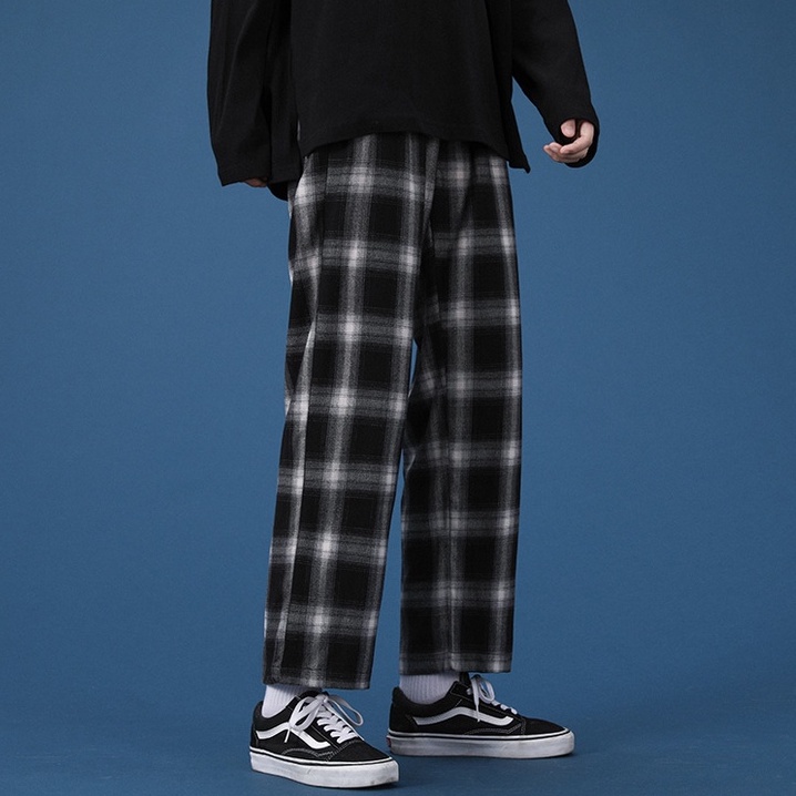 Quần Kẻ Caro Nam Nữ Ống Rộng Màu Đen Unisex Siêu Hot