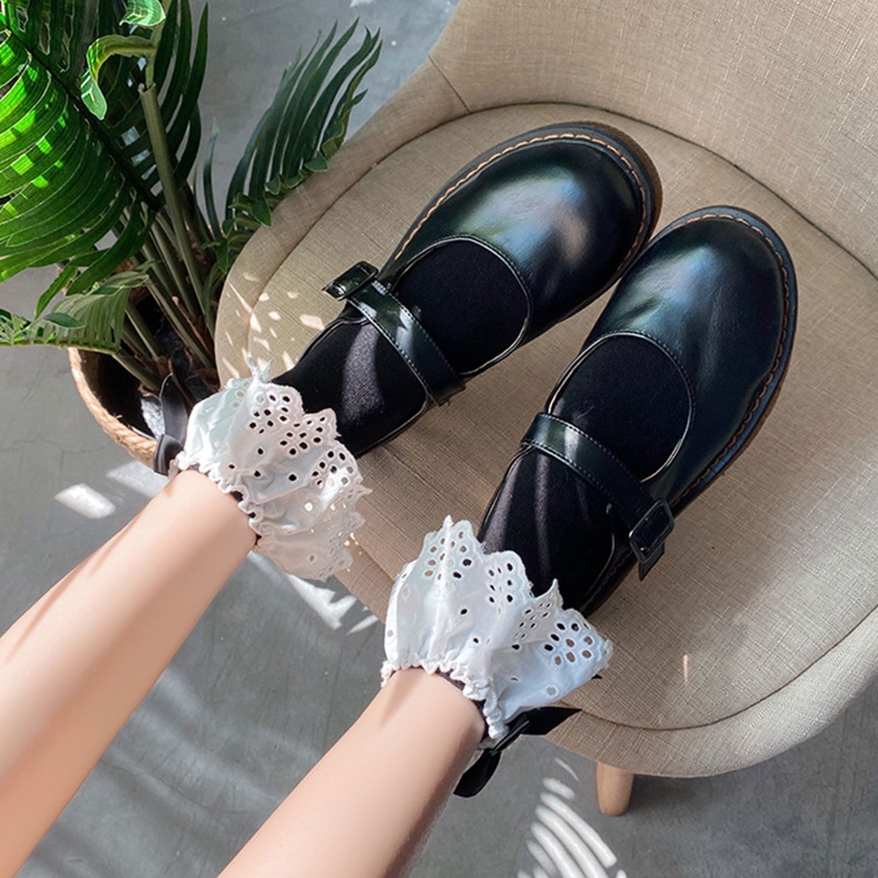 Youyo Đôi Vớ Ngắn Phối Ren Viền Bèo Đính Nơ Dâu Tây Phong Cách Preppy Lolita Ngọt Ngào Cho Nữ