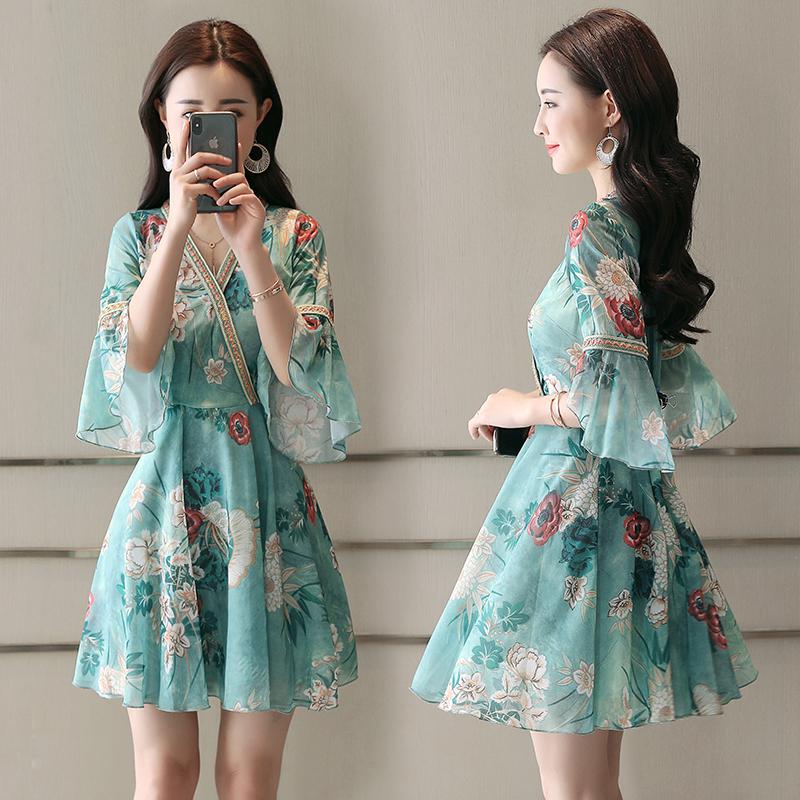 Đầm Voan Hoa Cổ Chữ V Xinh Xắn Dành Cho Nữ