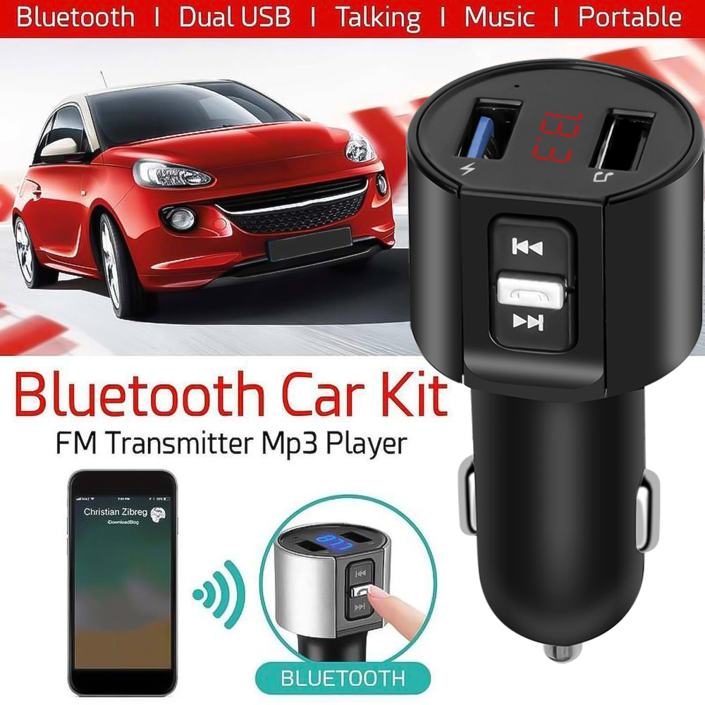 Máy phát MP3 radio FM bluetooth có 2 cổng sạc USB hỗ trợ gọi rảnh tay cho xe hơi