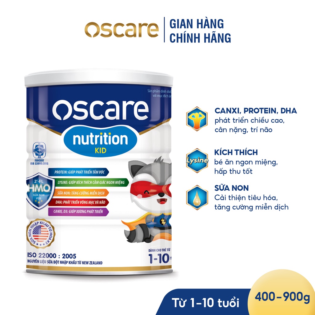 Sữa Bột OSCARE Nutrition Kid Giúp Tăng Chiều Cao Vượt Trội Cho Bé 400g-900g/Hộp