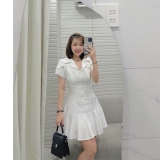 B56 - ĐẦM NÚT BỌC CỔ VEST ĐUÔI CÁ NGẮN (Ảnh thật)