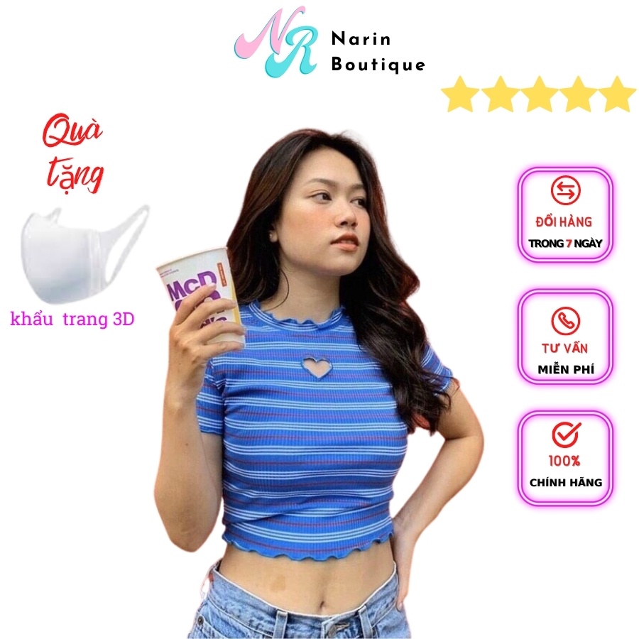 Áo croptop nữ khoét cổ hình trái tim, ôm người phong cách kiểu hàn quốc, hàng chuẩn đẹp giá rẻ CT28 | NarinBoutique