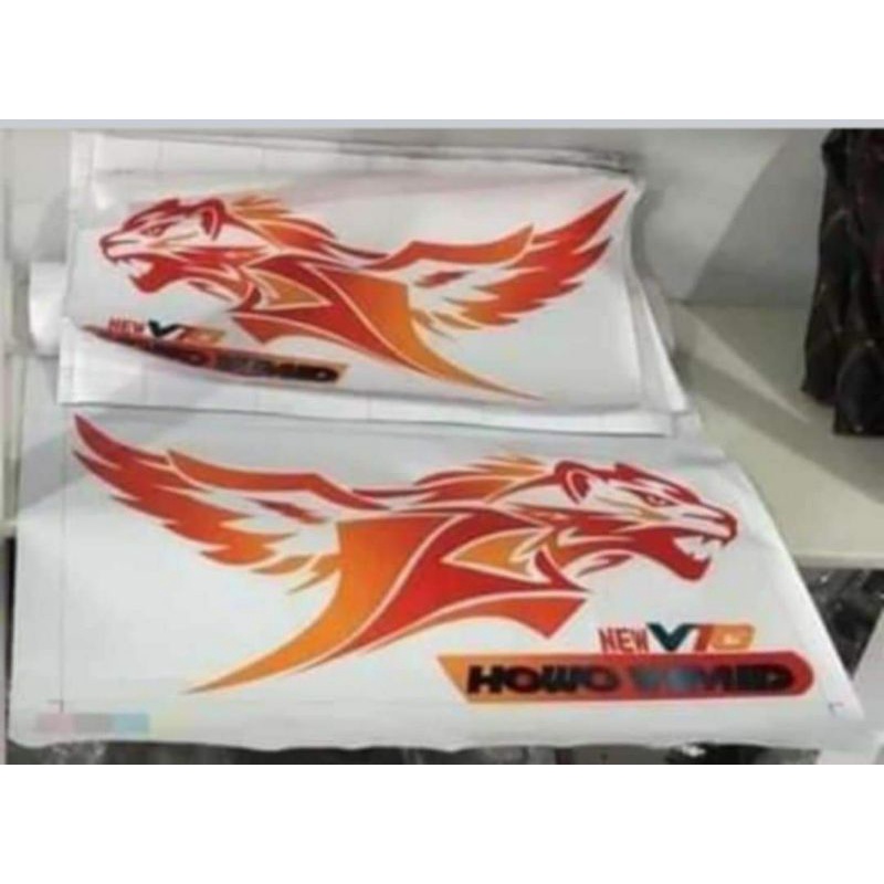 Cặp tem hổ bay dán trang trí xe tải Howo, xe Howo ben, Howo 371/380, xe tải