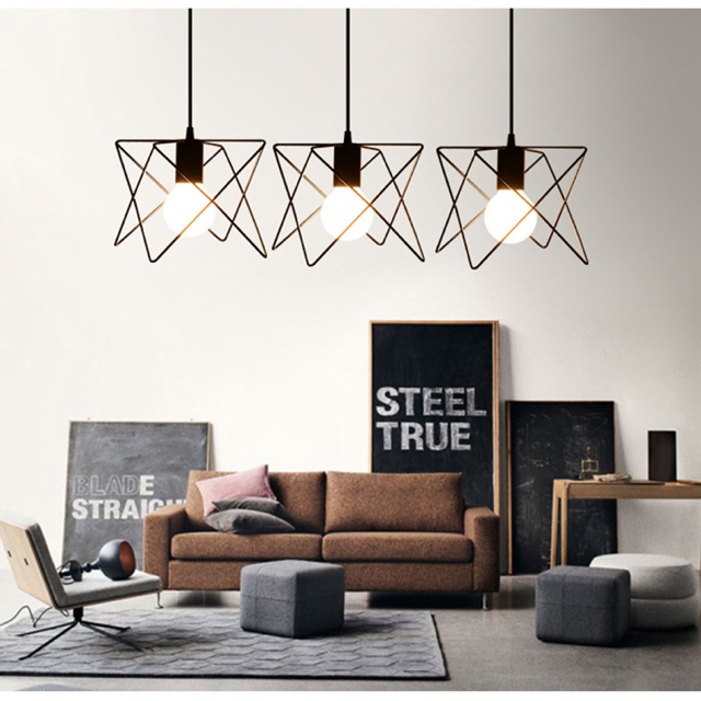 COMBO BỘ 3 ĐÈN THẢ SAO TRANG TRÍ KHUNG SẮT SƠN TĨNH ĐIỆN - KÈM BÓNG LED CAO CẤP
