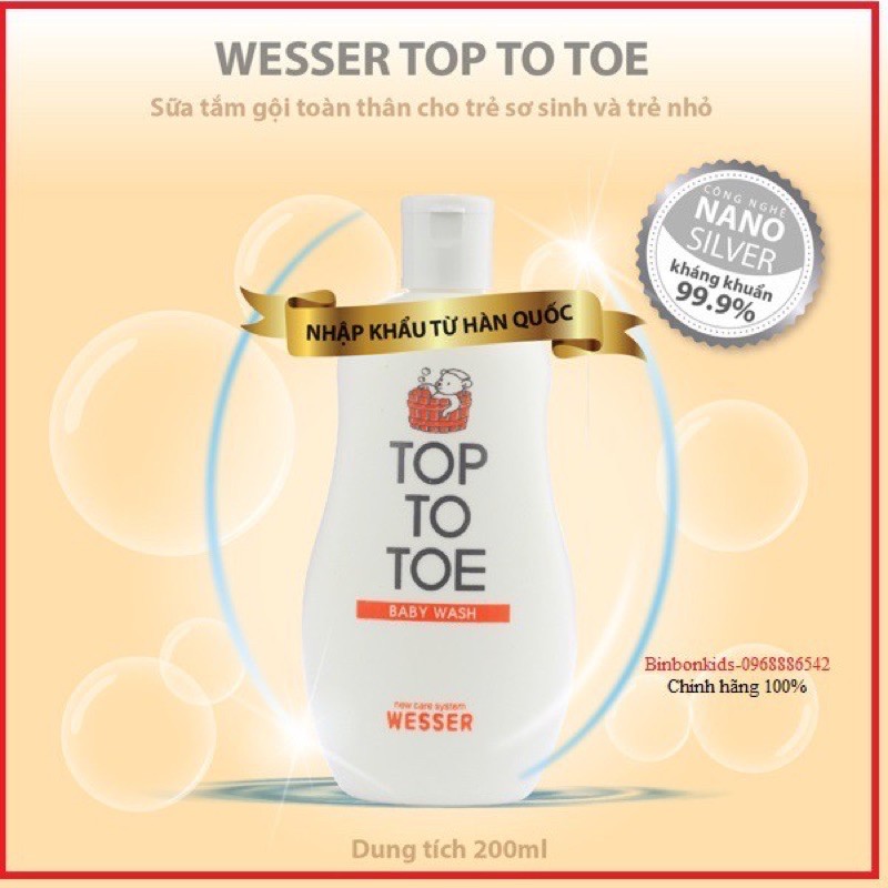 SỮA TẮM GỘI 2 IN 1 WESSER NANO SILVER TOP TO TOE HÀN QUỐC