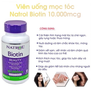 Viên Uống Hỗ Trợ Mọc Tóc, Móng Natrol Biotin 10000mcg 100 viên