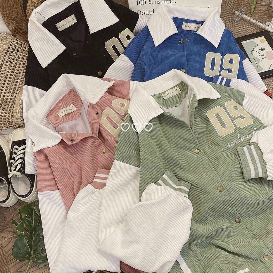 Áo Khoác BomBer 09 Nhung 2 lớp cổ bẻ logo thêu cao cấp 1kenz