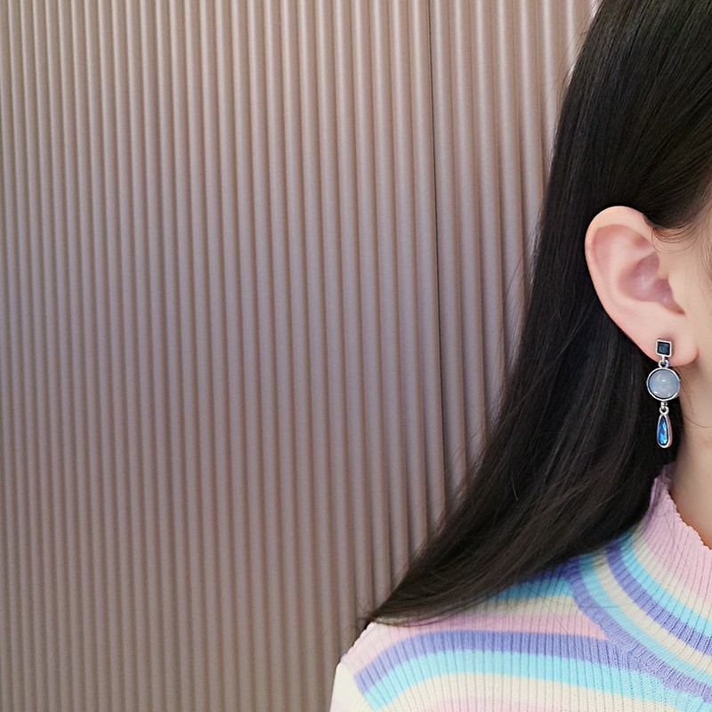 Bông tai Etrendy hình học đính đá opal tòn ten thanh lịch phong cách vintage mới dành cho bạn nữ