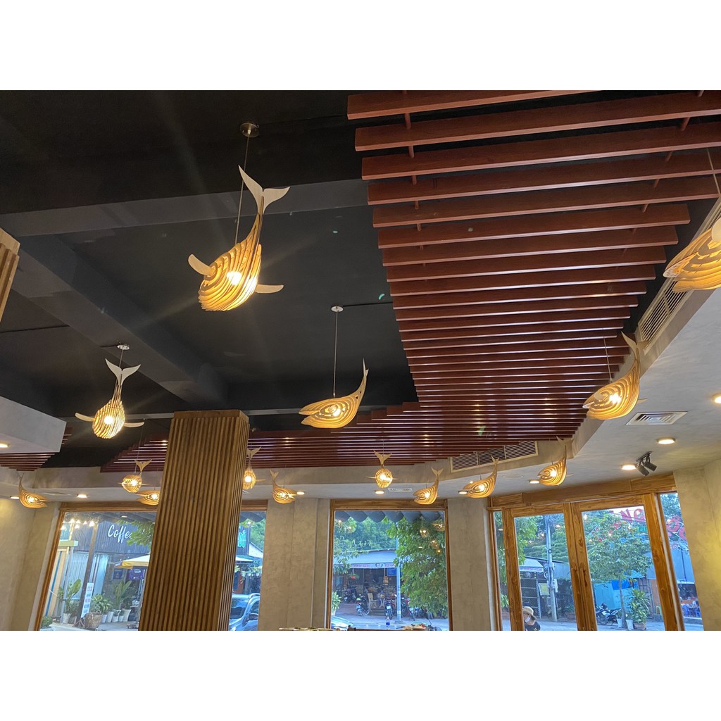 Đèn gỗ cá voi DG030 - Đèn gỗ thả trần trang trí nhà cửa, quán cafe, nhà hàng