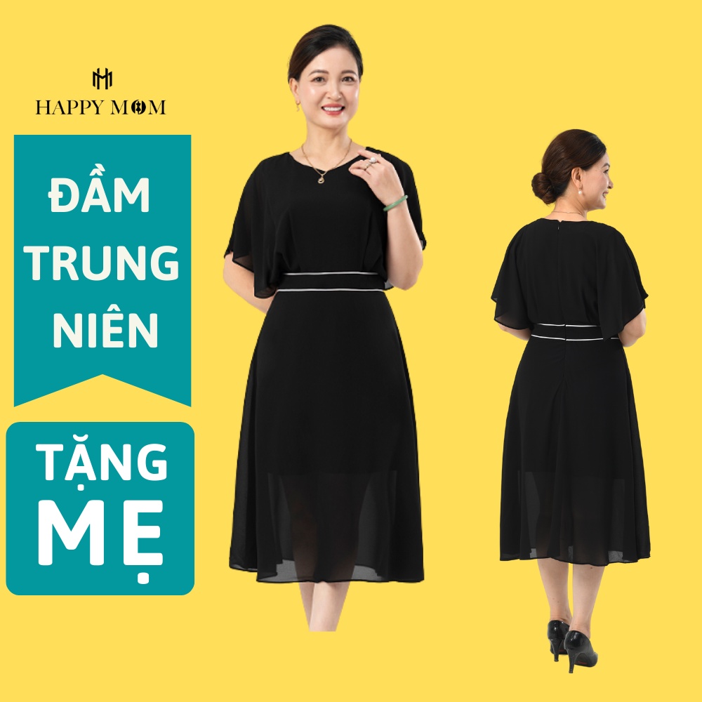 Đầm trung niên sang trọng tặng mẹ thiết kế mới sang trọng vải voan thoáng mát FULL SIZE, Happy Mom đầm tặng mẹ